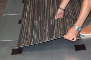 IOBAC MagTabs - carpet tile onto metal raised access flooring