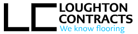 Loughton Contracts logo - white text, bluwe strapline